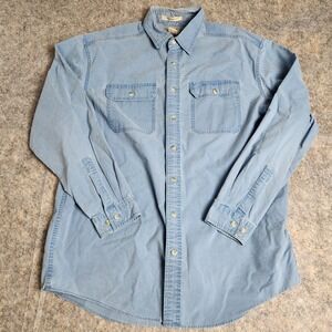 LL Bean Sunwashed Canvas Shirt Men L Tall Blue Long Sleeve Button Pockets Hiking